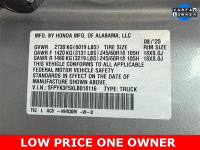 2020 Honda Ridgeline RTL *ONE OWNER*